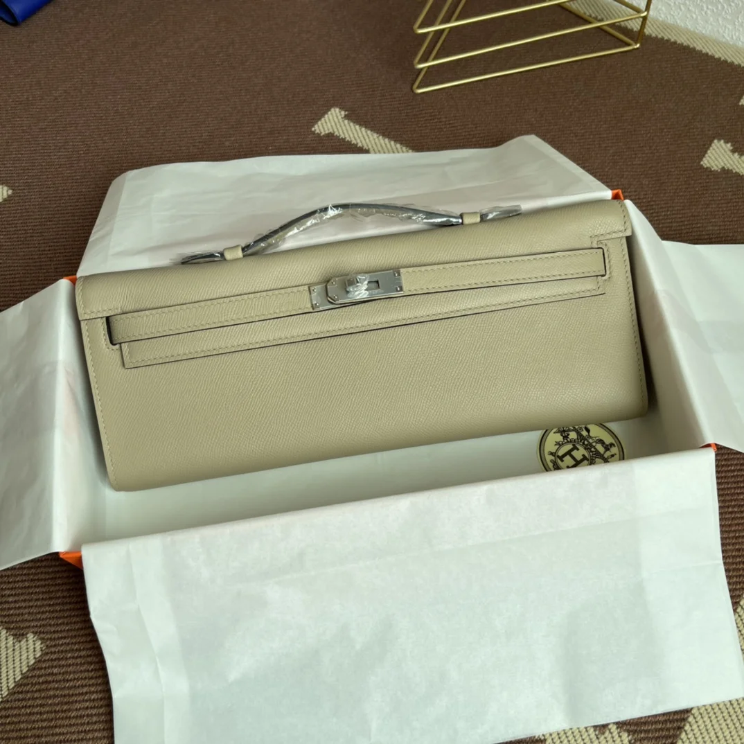 HERMES Clutches Bags Epsom Leather (Beige-Silver) 31X14X3CM H00202608091079