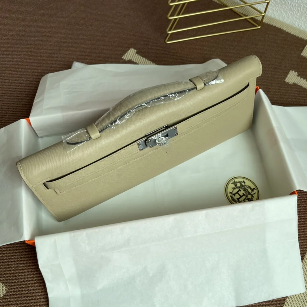 HERMES Clutches Bags Epsom Leather (Beige-Silver) 31X14X3CM H00202608091079 - Image 6