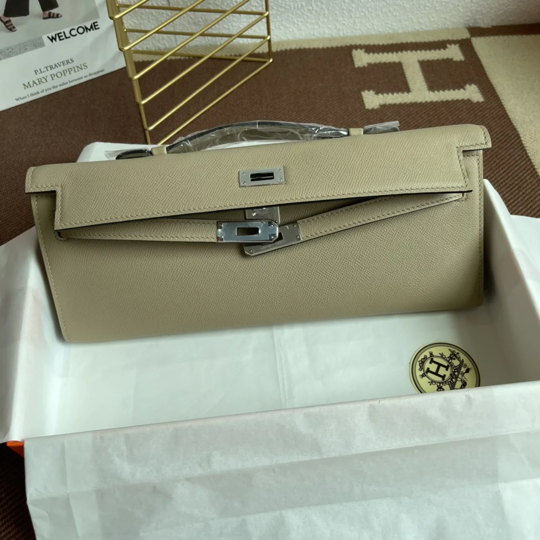 HERMES Clutches Bags Epsom Leather (Beige-Silver) 31X14X3CM H00202608091079 - Image 7