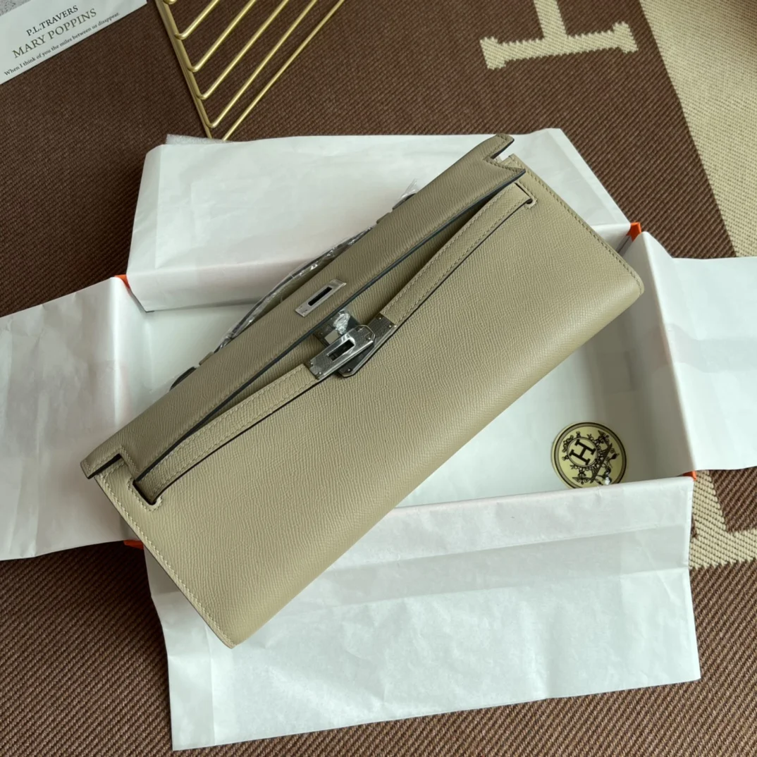 HERMES Clutches Bags Epsom Leather (Beige-Silver) 31X14X3CM H00202608091079 - Image 8