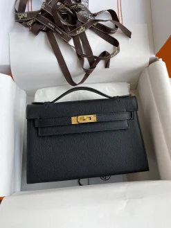 HERMES Clutches Bags Epsom Leather (Black-Gold) 22CM F50202608090203