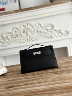 HERMES Clutches Bags Epsom Leather (Black-Silver) 22CM F50202608090149