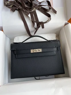 HERMES Clutches Bags Epsom Leather (Black-Silver) 22CM F50202608090204