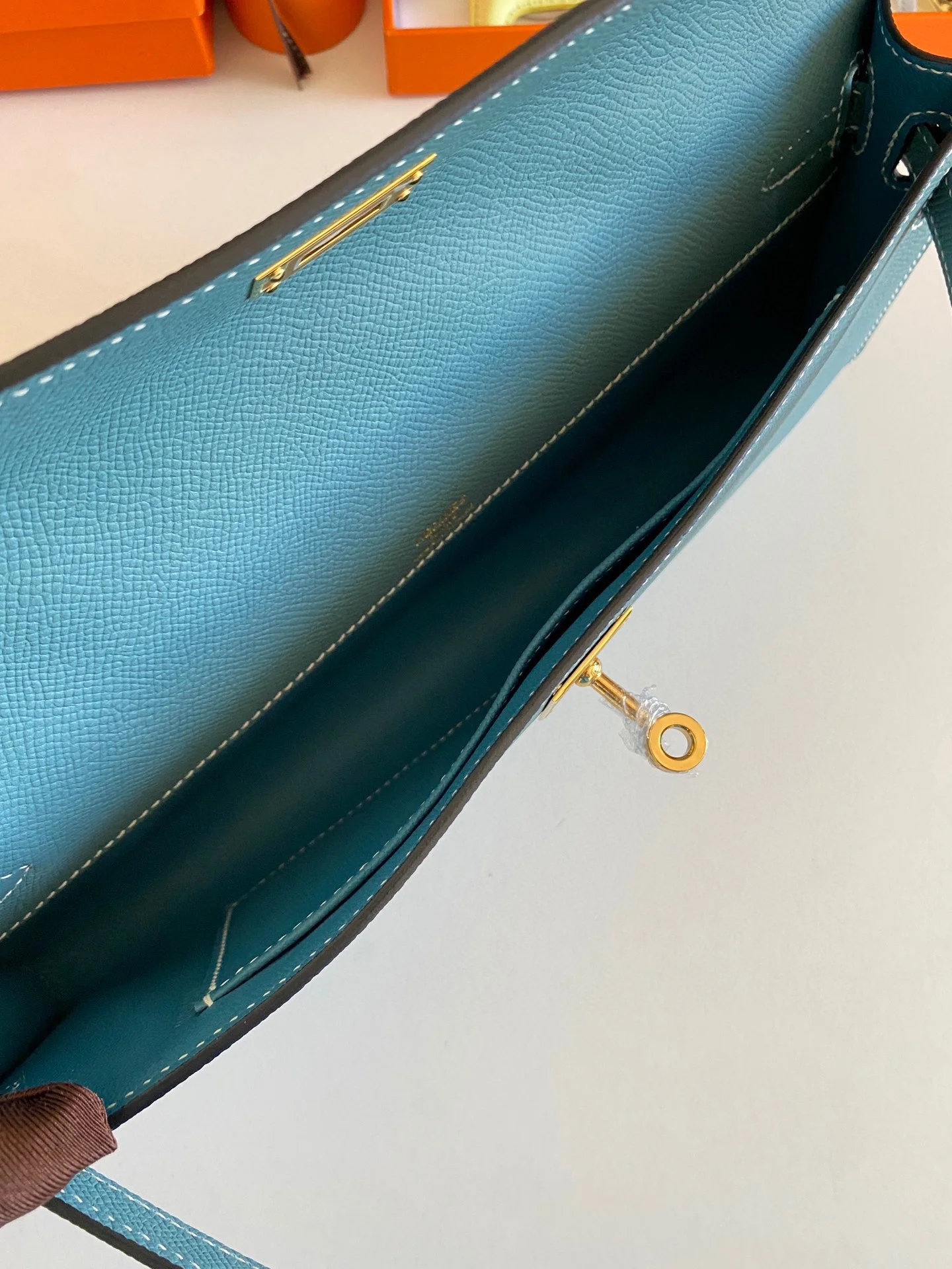 HERMES Clutches Bags Epsom Leather (Blue-Beige) 31CM H00202608091088 - Image 6