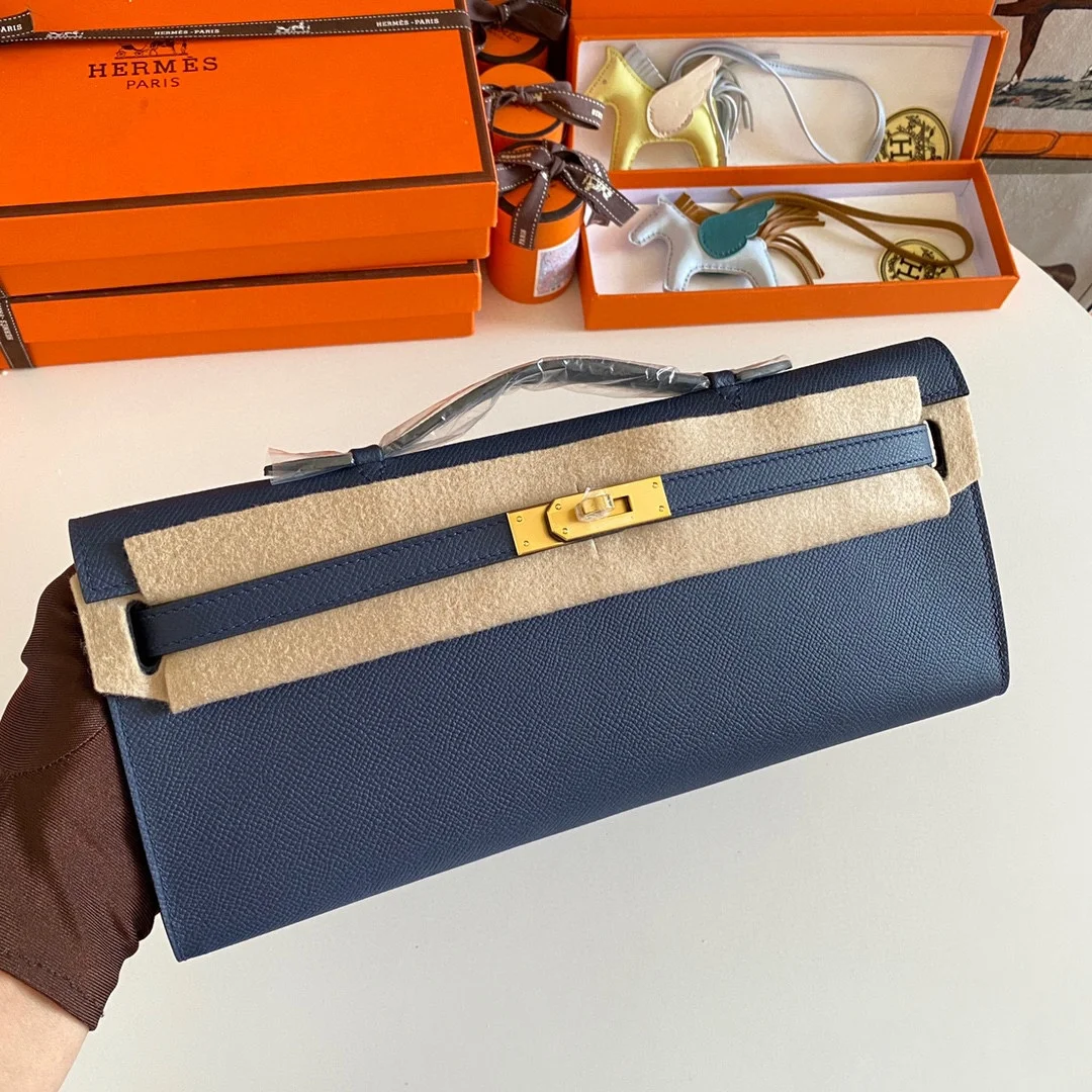 HERMES Clutches Bags Epsom Leather (Blue-Gold) 31CM H00202608091098