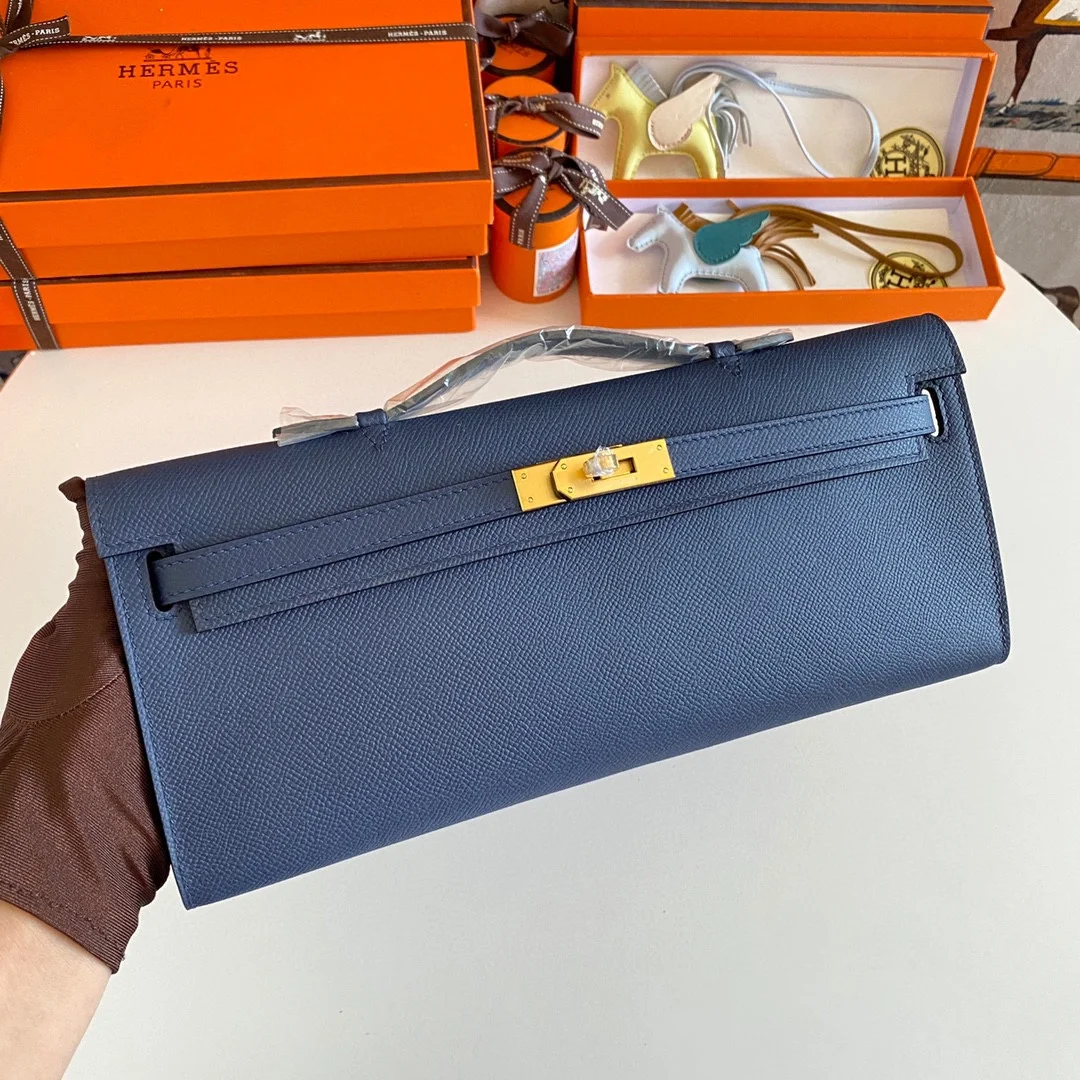 HERMES Clutches Bags Epsom Leather (Blue-Gold) 31CM H00202608091098 - Image 2