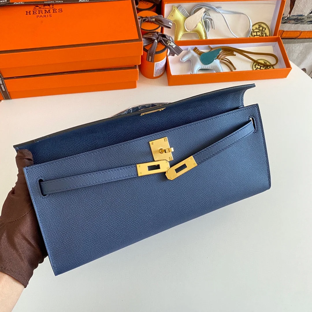 HERMES Clutches Bags Epsom Leather (Blue-Gold) 31CM H00202608091098 - Image 7
