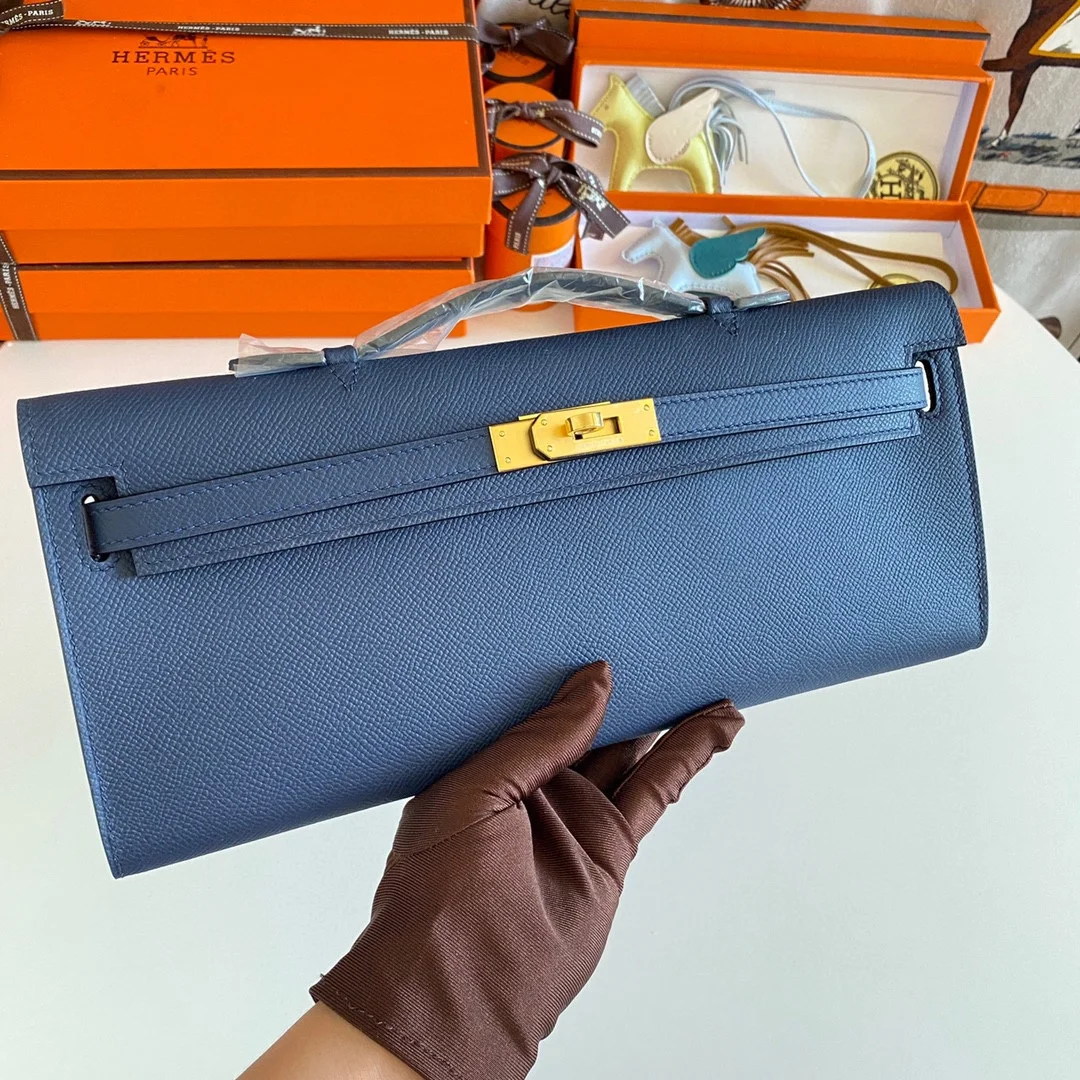 HERMES Clutches Bags Epsom Leather (Blue-Gold) 31CM H00202608091098 - Image 8