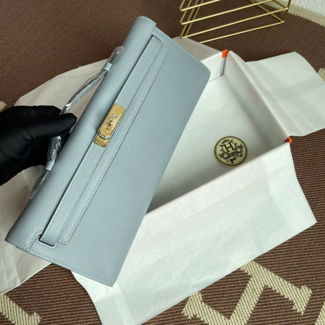 HERMES Clutches Bags Epsom Leather (Blue-Gold) 31X14X3 CM H00202608091074