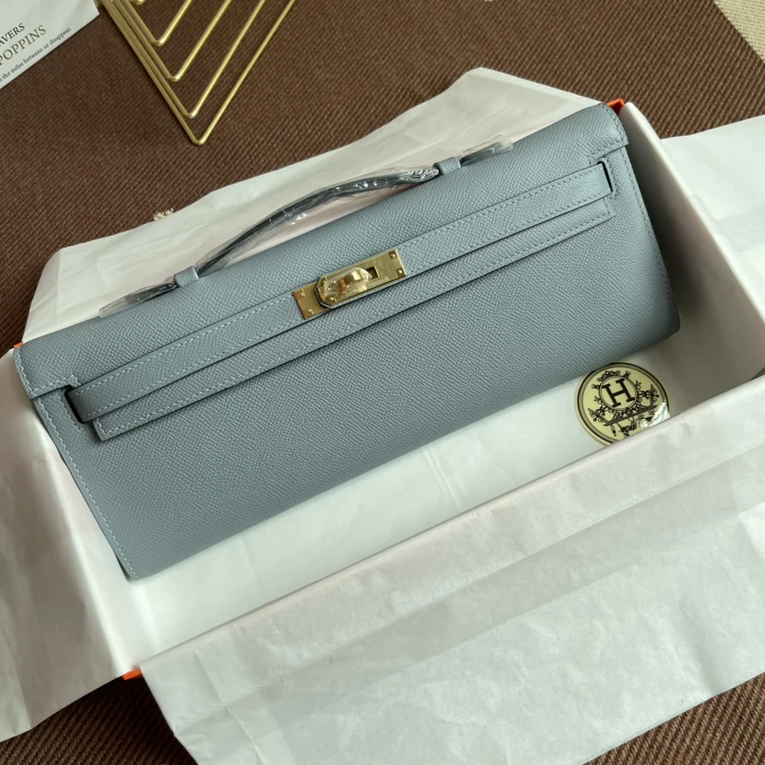 HERMES Clutches Bags Epsom Leather (Blue-Gold) 31X14X3 CM H00202608091074 - Image 2