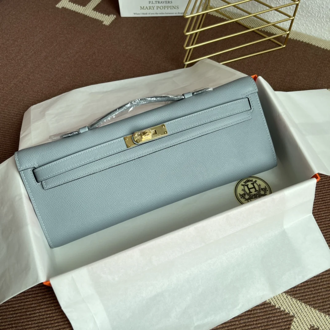 HERMES Clutches Bags Epsom Leather (Blue-Gold) 31X14X3 CM H00202608091074 - Image 4