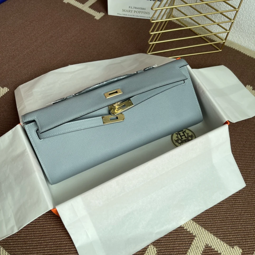 HERMES Clutches Bags Epsom Leather (Blue-Gold) 31X14X3 CM H00202608091074 - Image 6