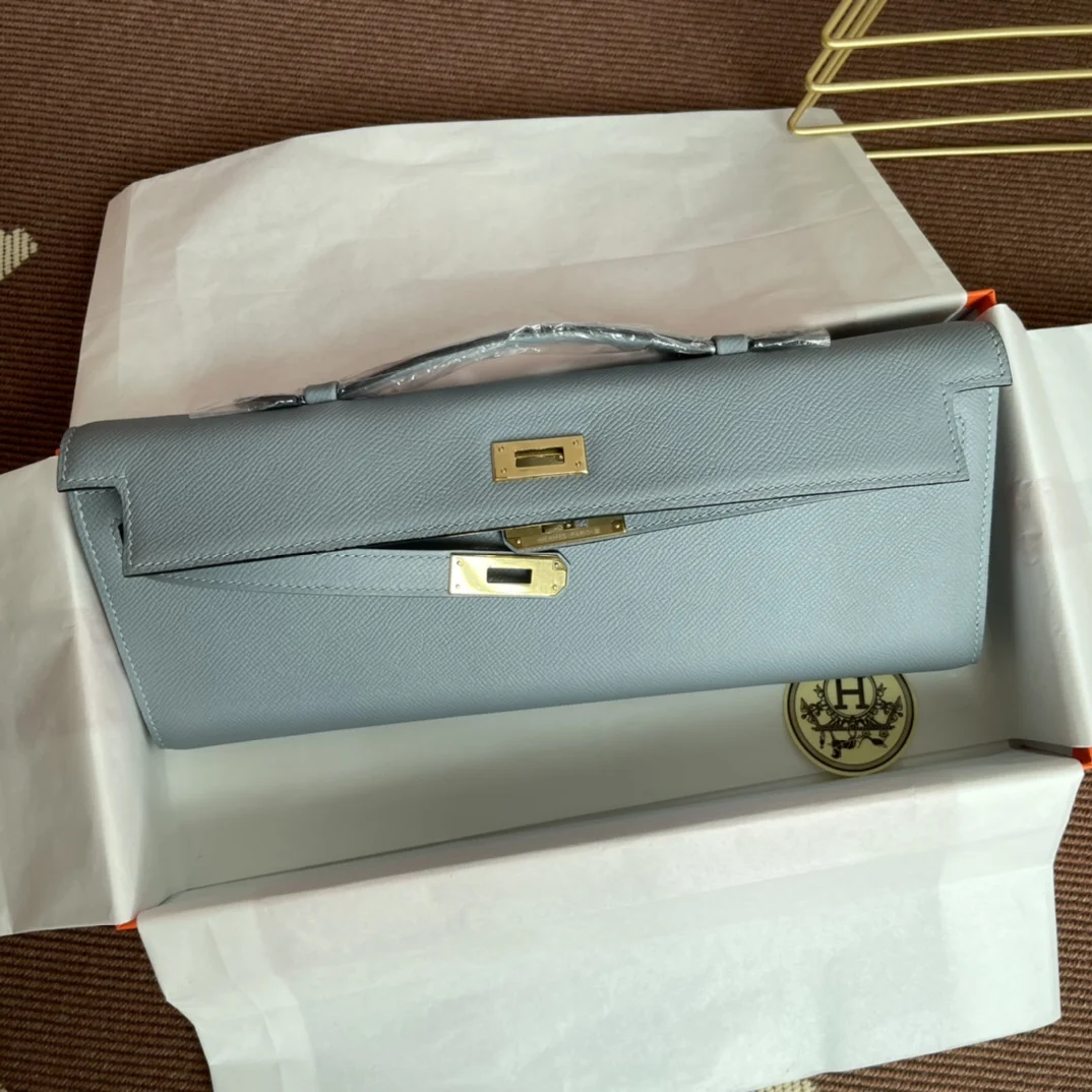 HERMES Clutches Bags Epsom Leather (Blue-Gold) 31X14X3 CM H00202608091074 - Image 7