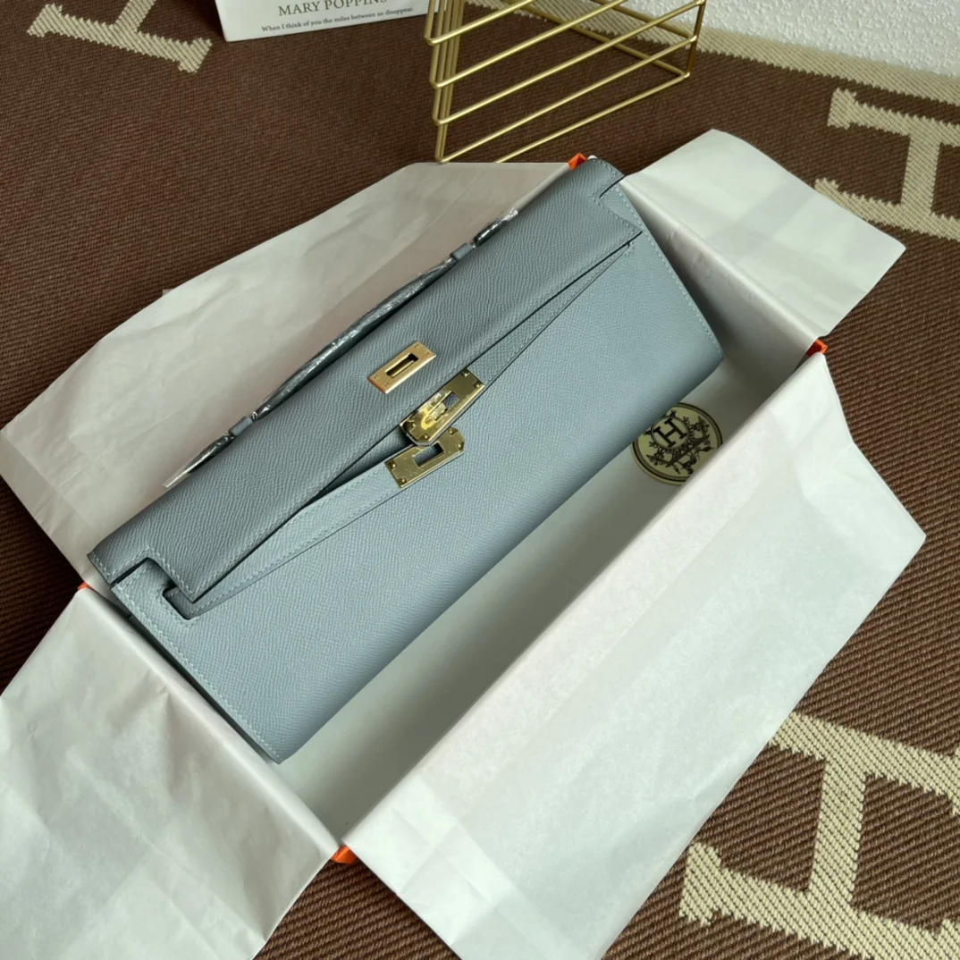 HERMES Clutches Bags Epsom Leather (Blue-Gold) 31X14X3 CM H00202608091074 - Image 8