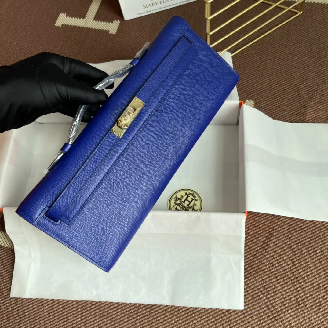 HERMES Clutches Bags Epsom Leather (Blue-Gold) 31X14X3CM H00202608091059