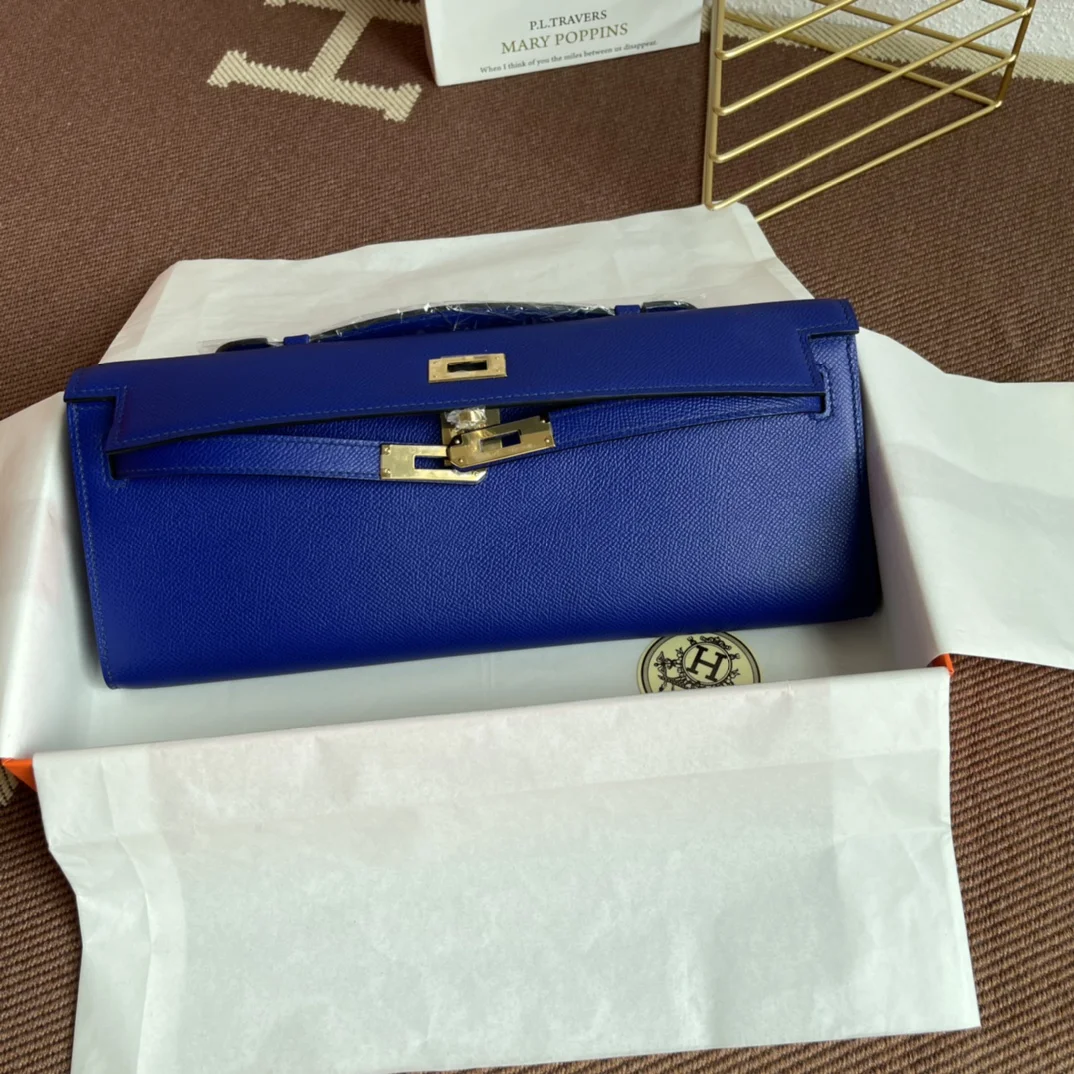 HERMES Clutches Bags Epsom Leather (Blue-Gold) 31X14X3CM H00202608091059 - Image 6