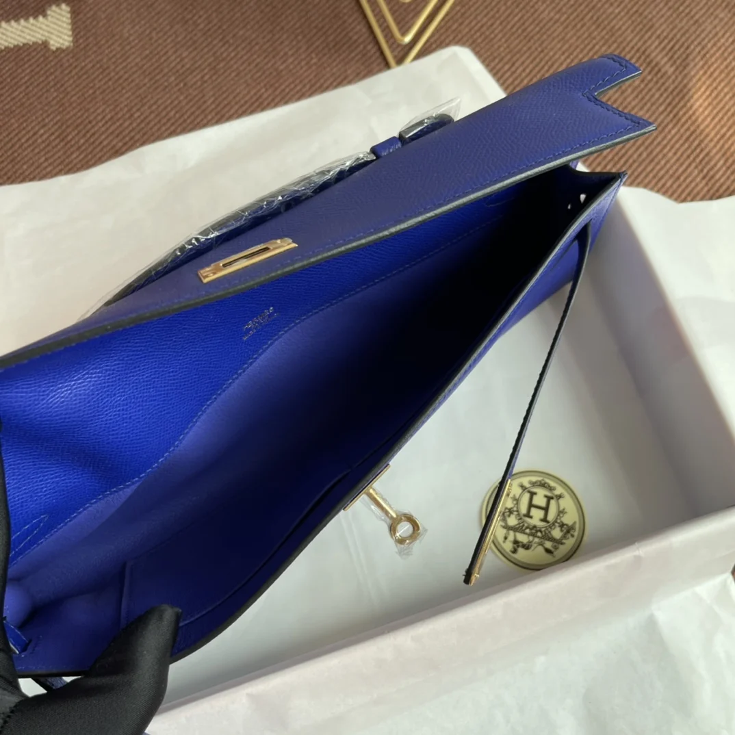HERMES Clutches Bags Epsom Leather (Blue-Gold) 31X14X3CM H00202608091059 - Image 9
