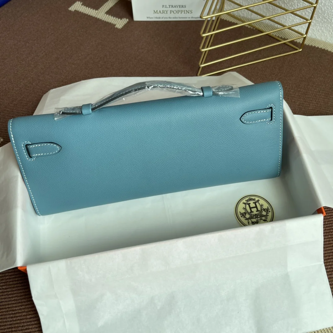 HERMES Clutches Bags Epsom Leather (Blue-Gold) 31X14X3CM H00202608091076 - Image 2