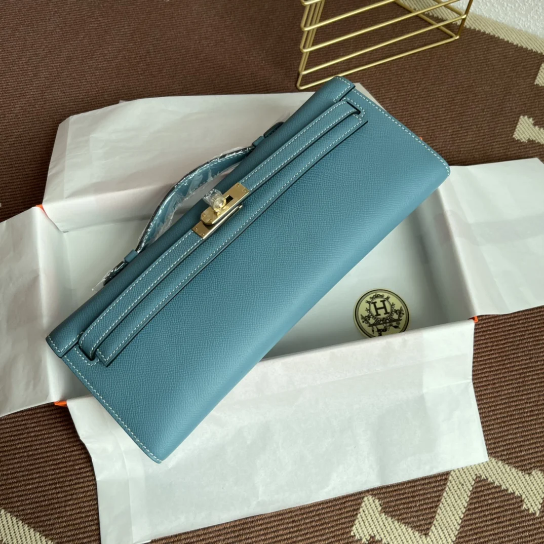 HERMES Clutches Bags Epsom Leather (Blue-Gold) 31X14X3CM H00202608091076 - Image 3