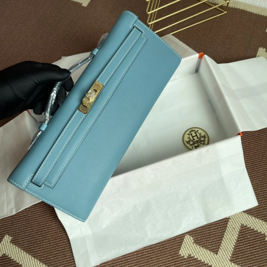 HERMES Clutches Bags Epsom Leather (Blue-Gold) 31X14X3CM H00202608091076 - Image 4