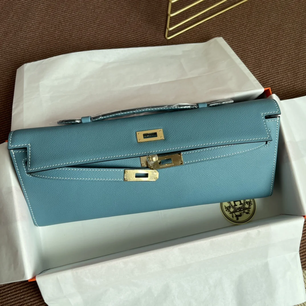 HERMES Clutches Bags Epsom Leather (Blue-Gold) 31X14X3CM H00202608091076 - Image 7
