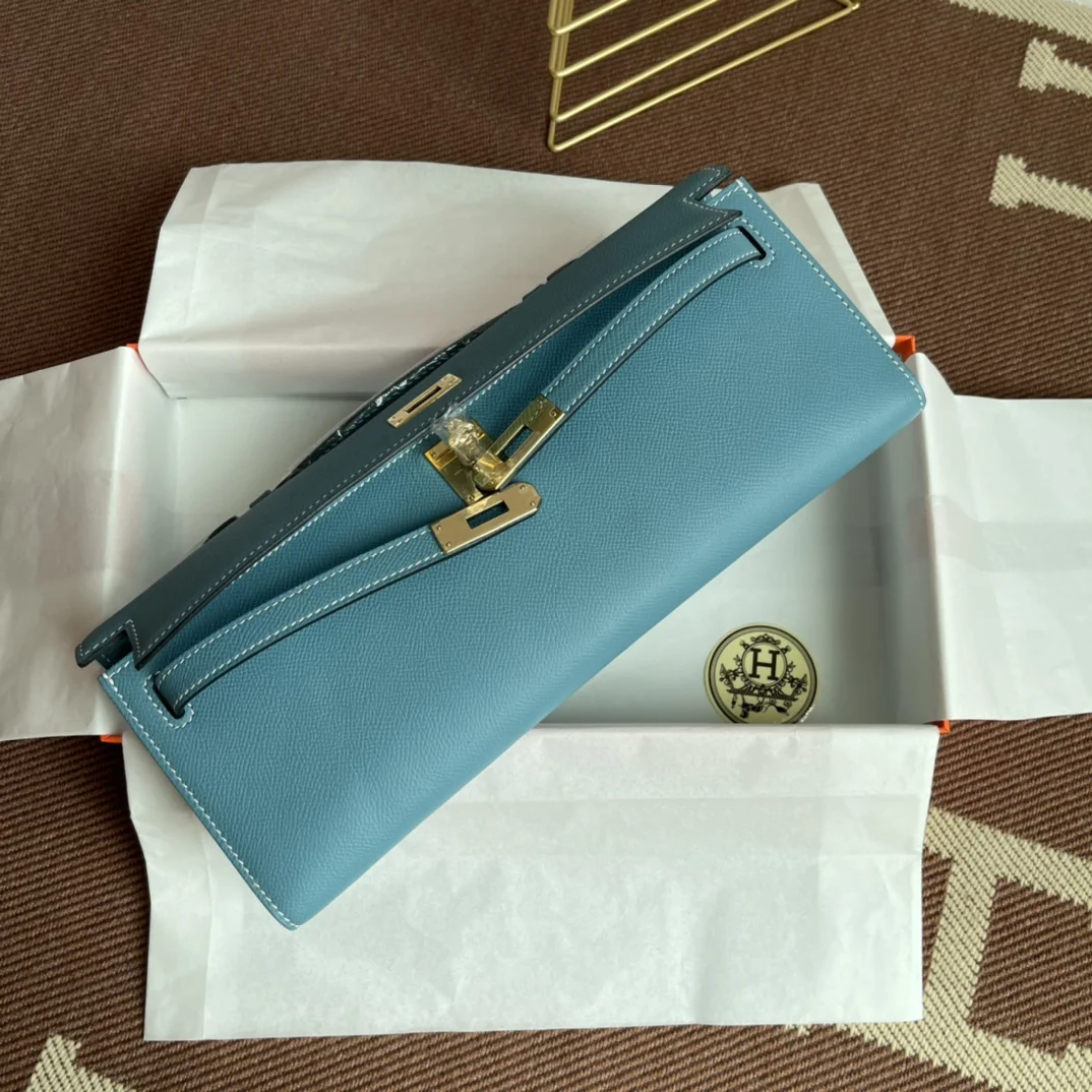HERMES Clutches Bags Epsom Leather (Blue-Gold) 31X14X3CM H00202608091076 - Image 8