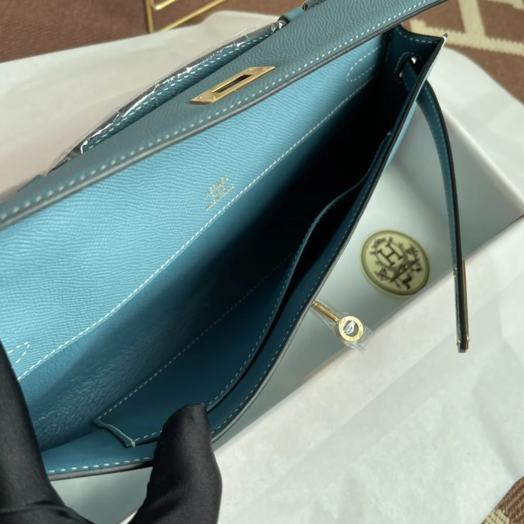 HERMES Clutches Bags Epsom Leather (Blue-Gold) 31X14X3CM H00202608091076 - Image 9