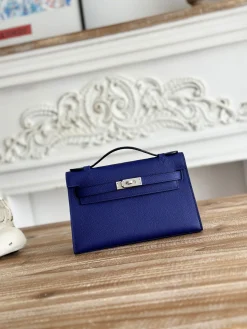 HERMES Clutches Bags Epsom Leather (Blue-Silver) 22CM F50202608090159