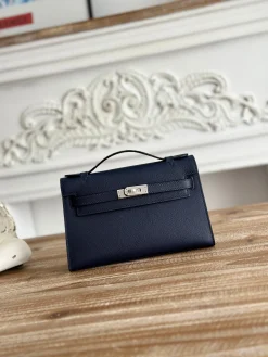 HERMES Clutches Bags Epsom Leather (Blue-Silver) 22CM F50202608090167