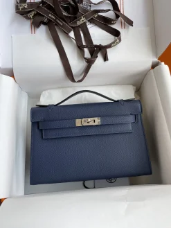 HERMES Clutches Bags Epsom Leather (Blue-Silver) 22CM F50202608090205