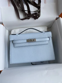 HERMES Clutches Bags Epsom Leather (Blue-Silver) 22CM F50202608090213