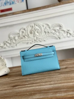 HERMES Clutches Bags Epsom Leather (Blue-Silver) 22XCM F50202608090157