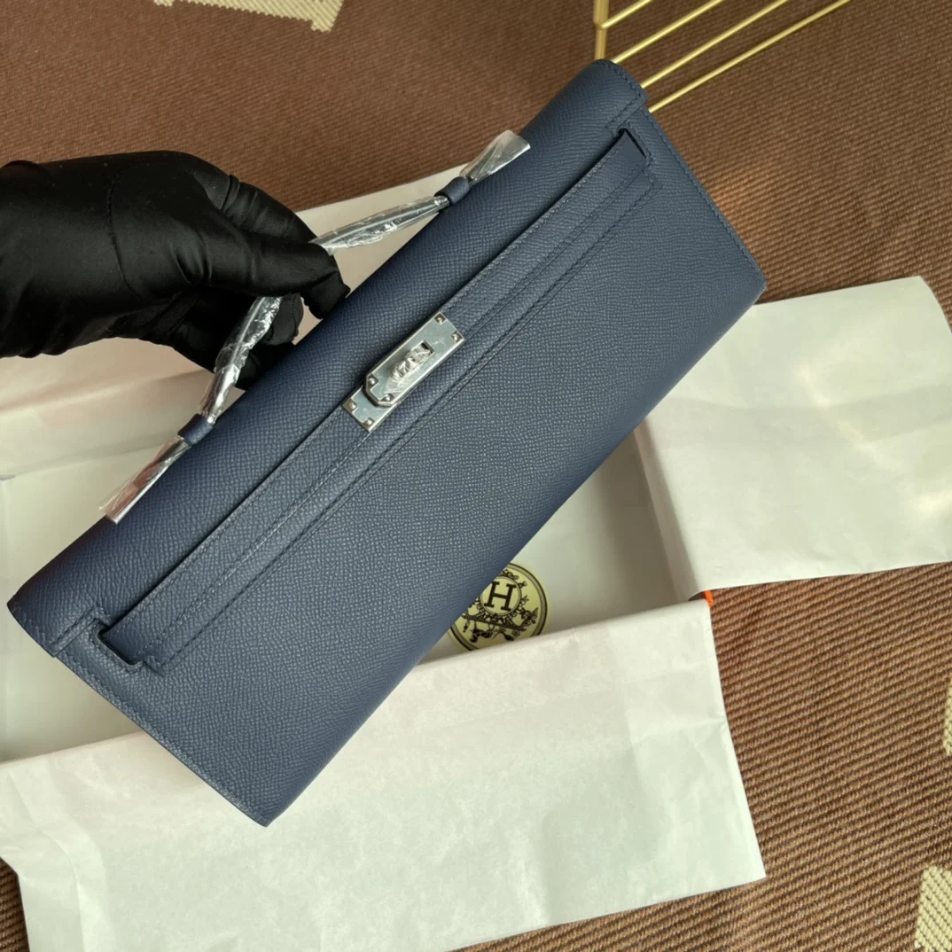 HERMES Clutches Bags Epsom Leather (Blue-Silver) 31X14X3CM H00202608091052