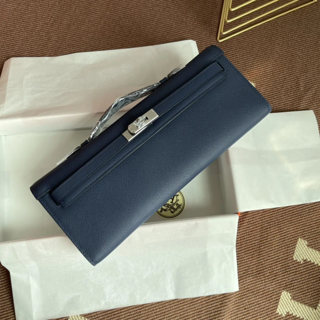 HERMES Clutches Bags Epsom Leather (Blue-Silver) 31X14X3CM H00202608091052 - Image 4