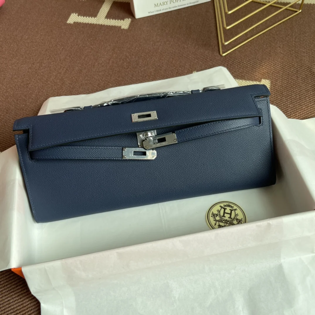 HERMES Clutches Bags Epsom Leather (Blue-Silver) 31X14X3CM H00202608091052 - Image 6