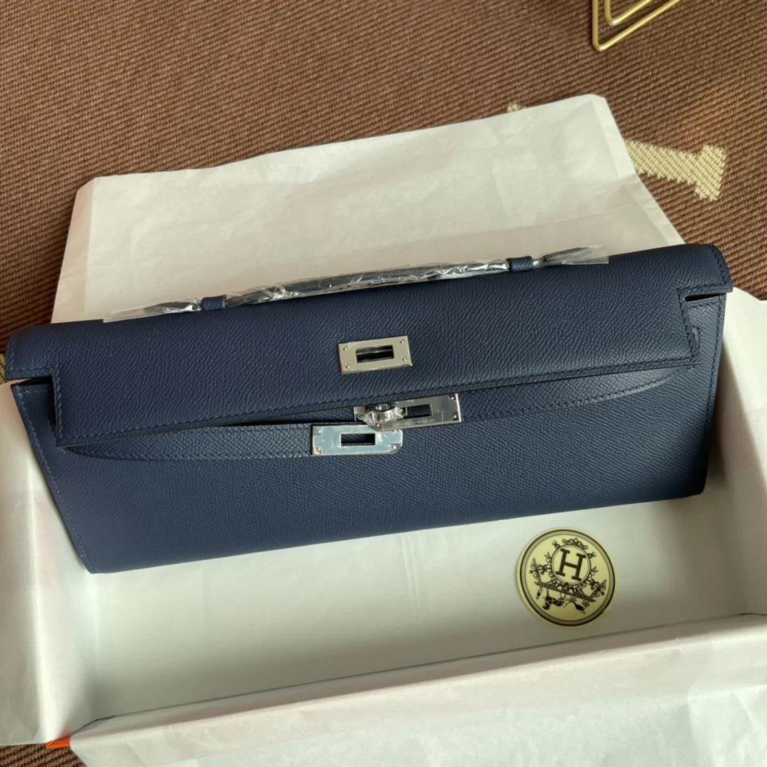 HERMES Clutches Bags Epsom Leather (Blue-Silver) 31X14X3CM H00202608091052 - Image 7