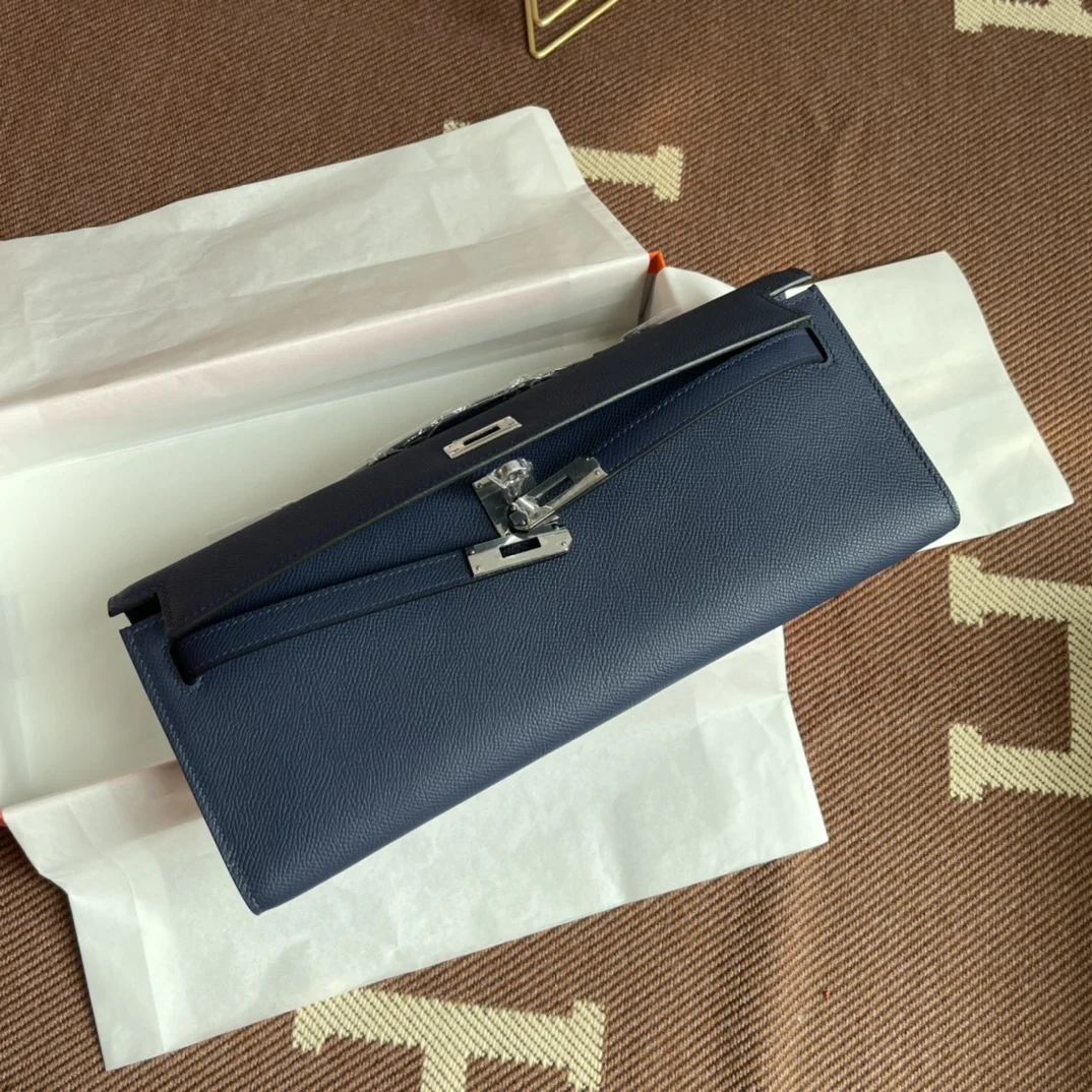 HERMES Clutches Bags Epsom Leather (Blue-Silver) 31X14X3CM H00202608091052 - Image 8