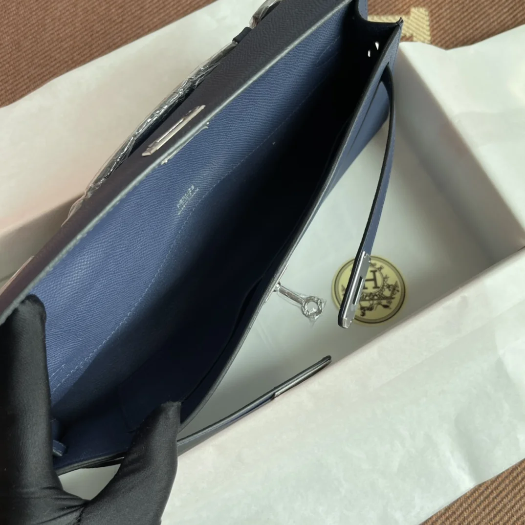 HERMES Clutches Bags Epsom Leather (Blue-Silver) 31X14X3CM H00202608091052 - Image 9
