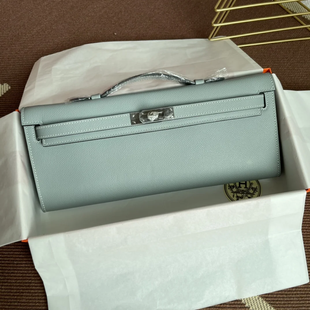 HERMES Clutches Bags Epsom Leather (Blue-Silver) 31X14X3CM H00202608091073