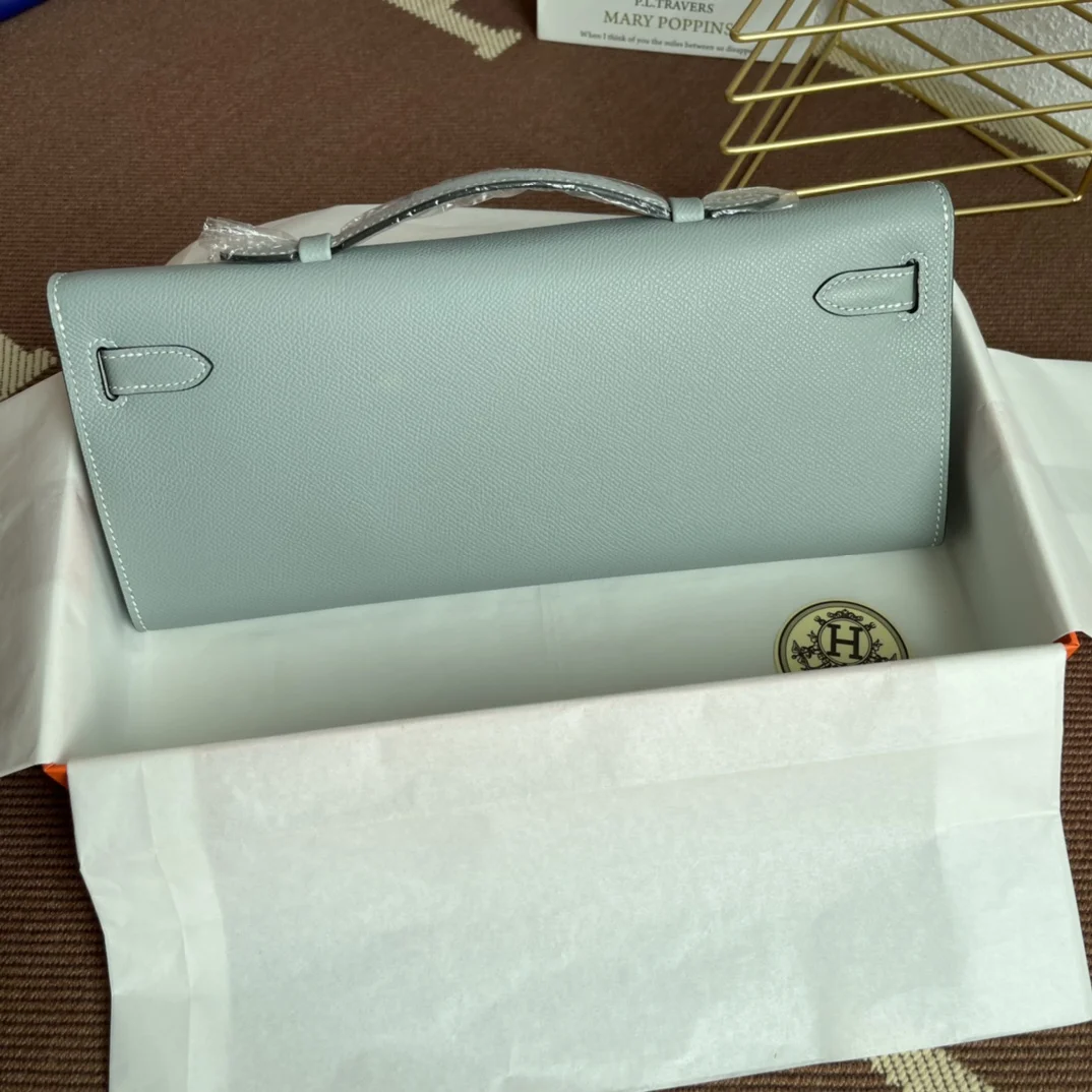 HERMES Clutches Bags Epsom Leather (Blue-Silver) 31X14X3CM H00202608091073 - Image 2