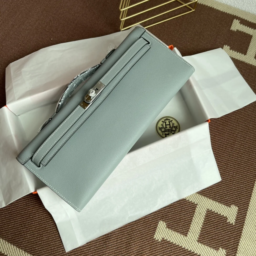 HERMES Clutches Bags Epsom Leather (Blue-Silver) 31X14X3CM H00202608091073 - Image 3