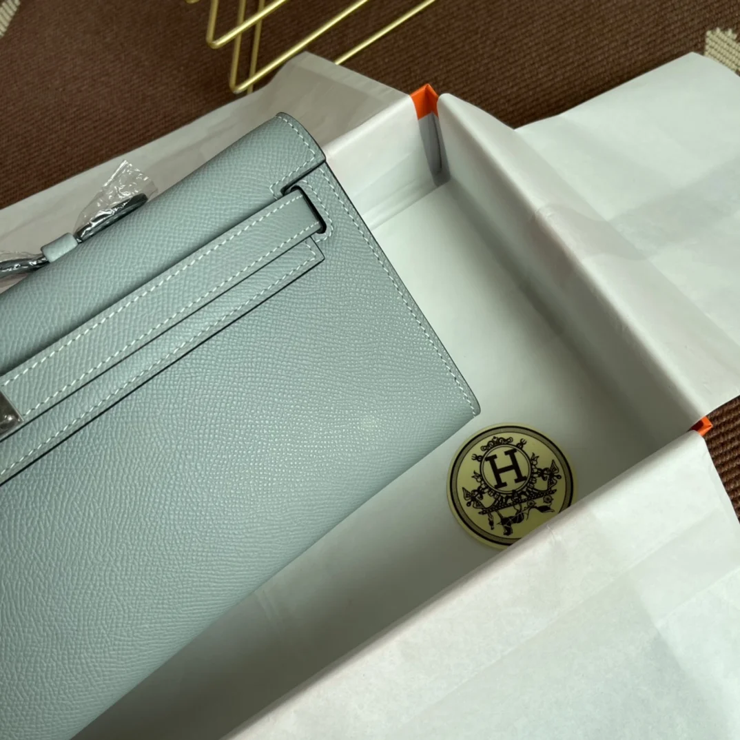 HERMES Clutches Bags Epsom Leather (Blue-Silver) 31X14X3CM H00202608091073 - Image 4