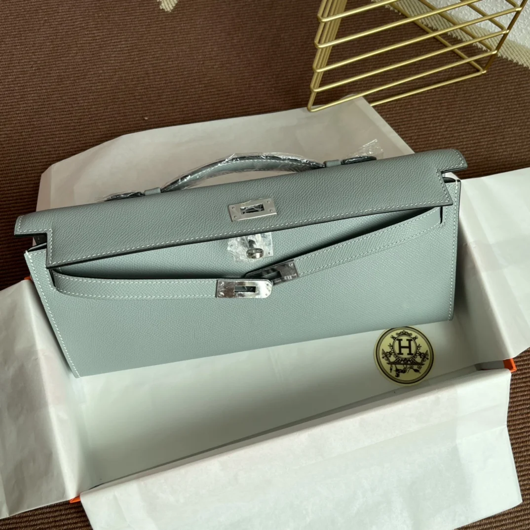 HERMES Clutches Bags Epsom Leather (Blue-Silver) 31X14X3CM H00202608091073 - Image 7