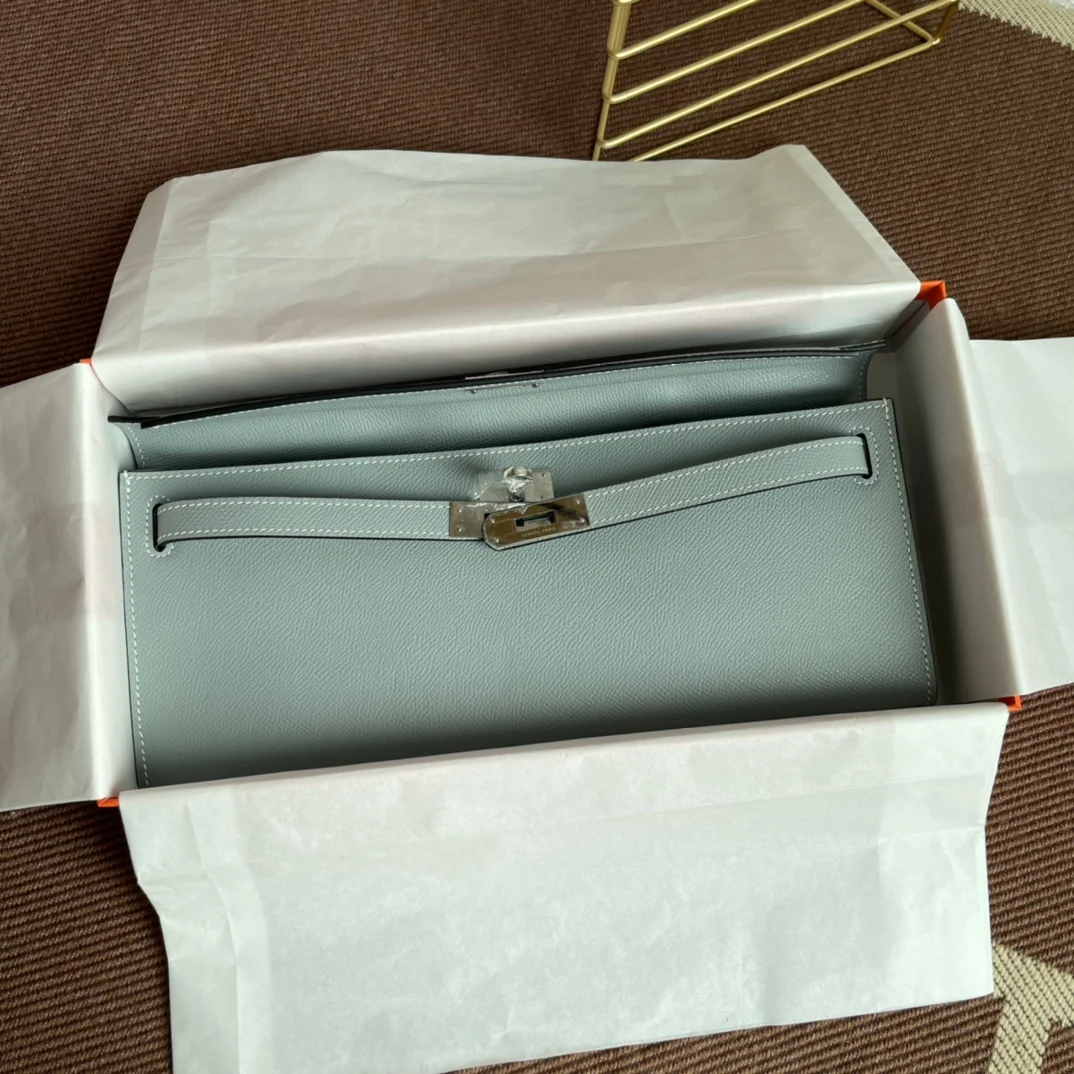 HERMES Clutches Bags Epsom Leather (Blue-Silver) 31X14X3CM H00202608091073 - Image 8