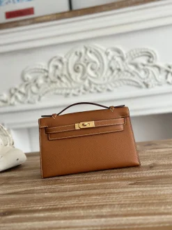 HERMES Clutches Bags Epsom Leather (Brown-Gold) 22CM F50202608090133
