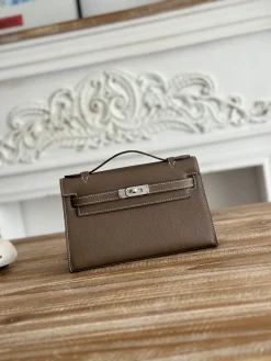 HERMES Clutches Bags Epsom Leather (Brown-Silver) 22CM F50202608090151