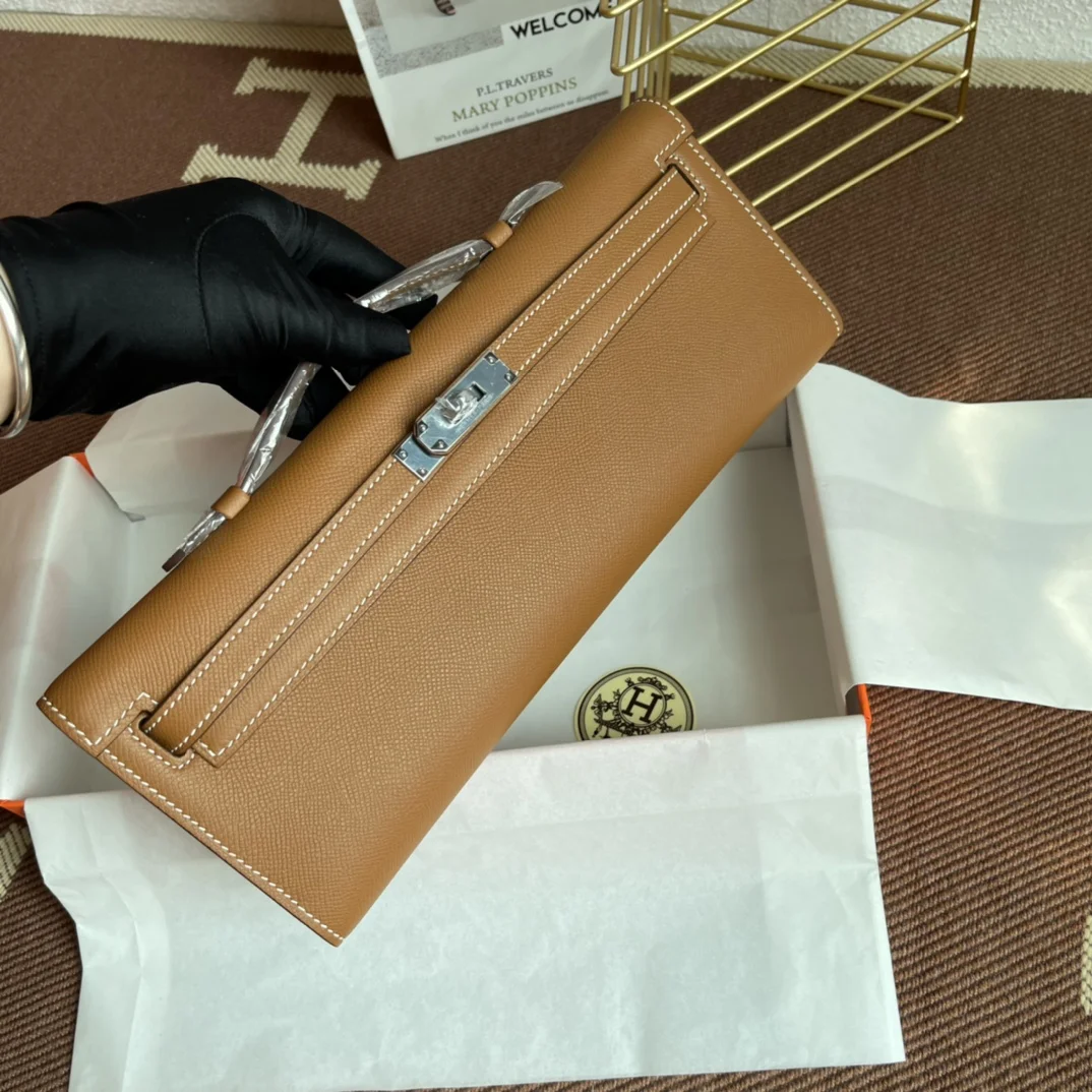 HERMES Clutches Bags Epsom Leather (Brown-Silver) 31X14X3CM H00202608091056