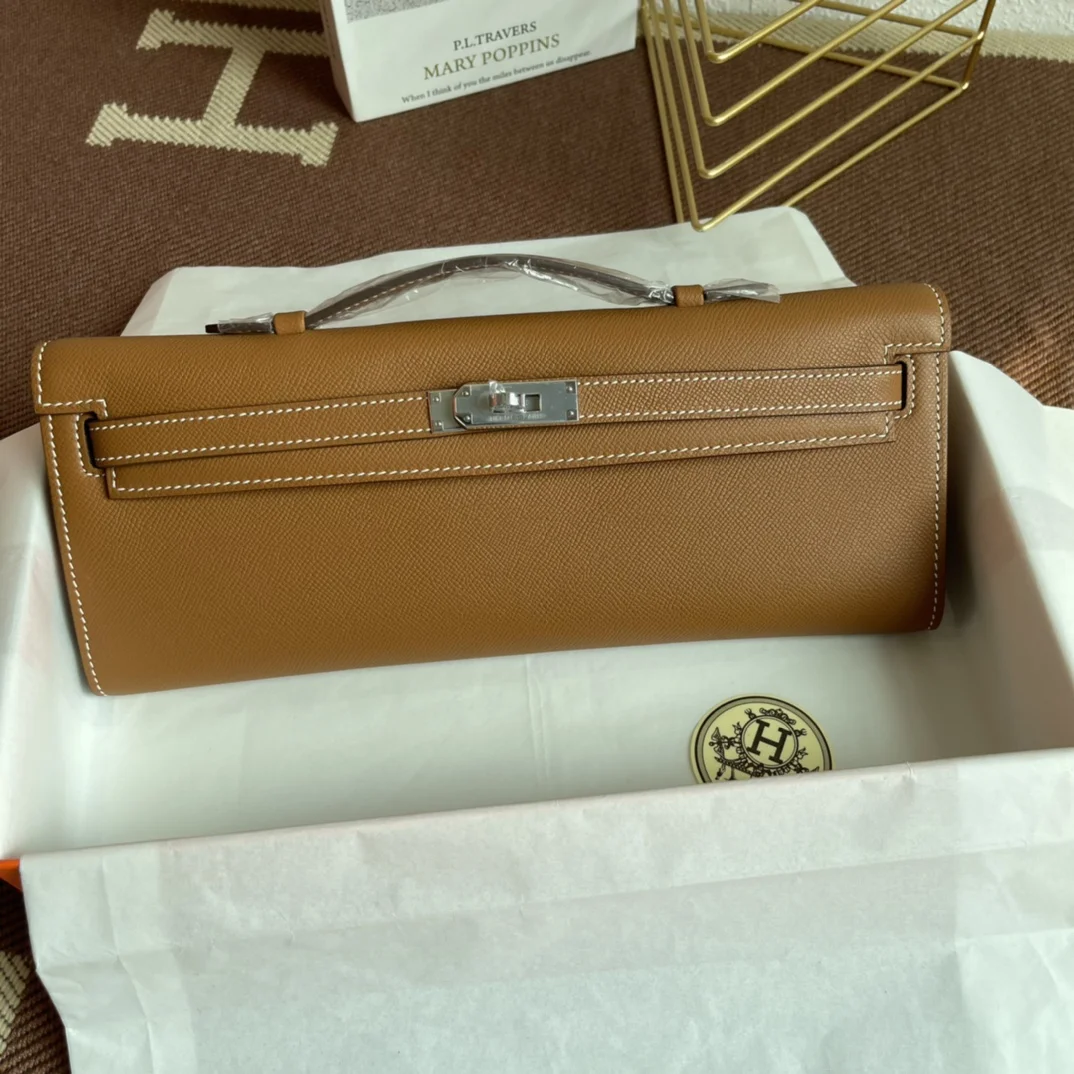 HERMES Clutches Bags Epsom Leather (Brown-Silver) 31X14X3CM H00202608091056 - Image 2