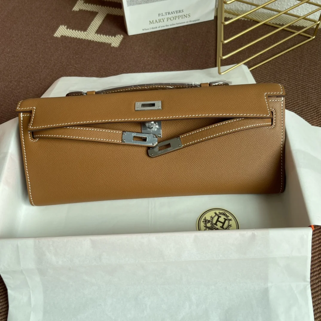 HERMES Clutches Bags Epsom Leather (Brown-Silver) 31X14X3CM H00202608091056 - Image 6