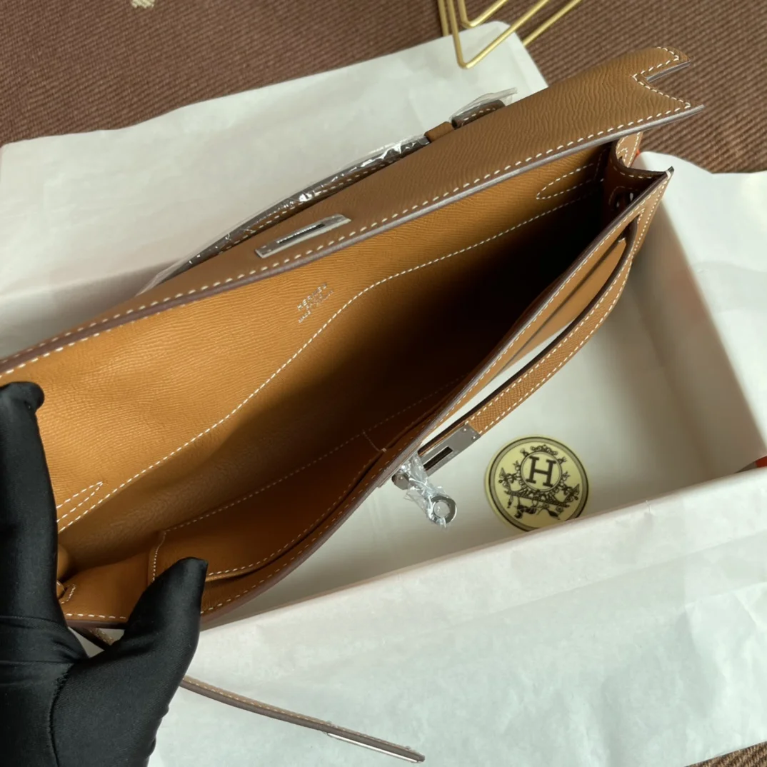 HERMES Clutches Bags Epsom Leather (Brown-Silver) 31X14X3CM H00202608091056 - Image 9
